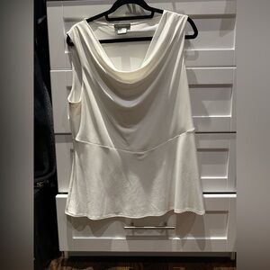 Donna Karan New York Elegant White Drape Neck Sleeveless Blouse